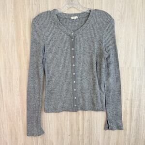 Aerie Cardigan Women's Medium Gray Glitter Ribbed Button Down Cropped Knit